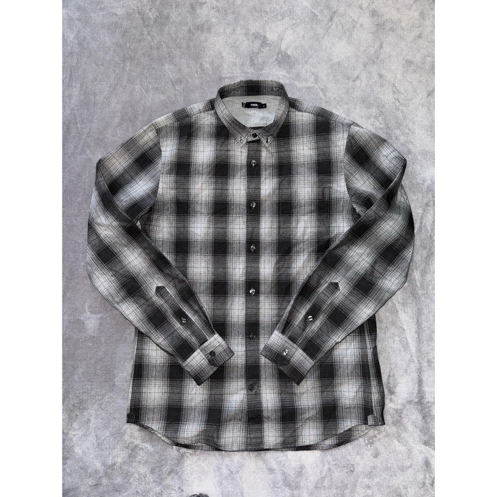Vince Button Up Shirt Men Shadow‎ Plaid Long Sleeve Gray Size M